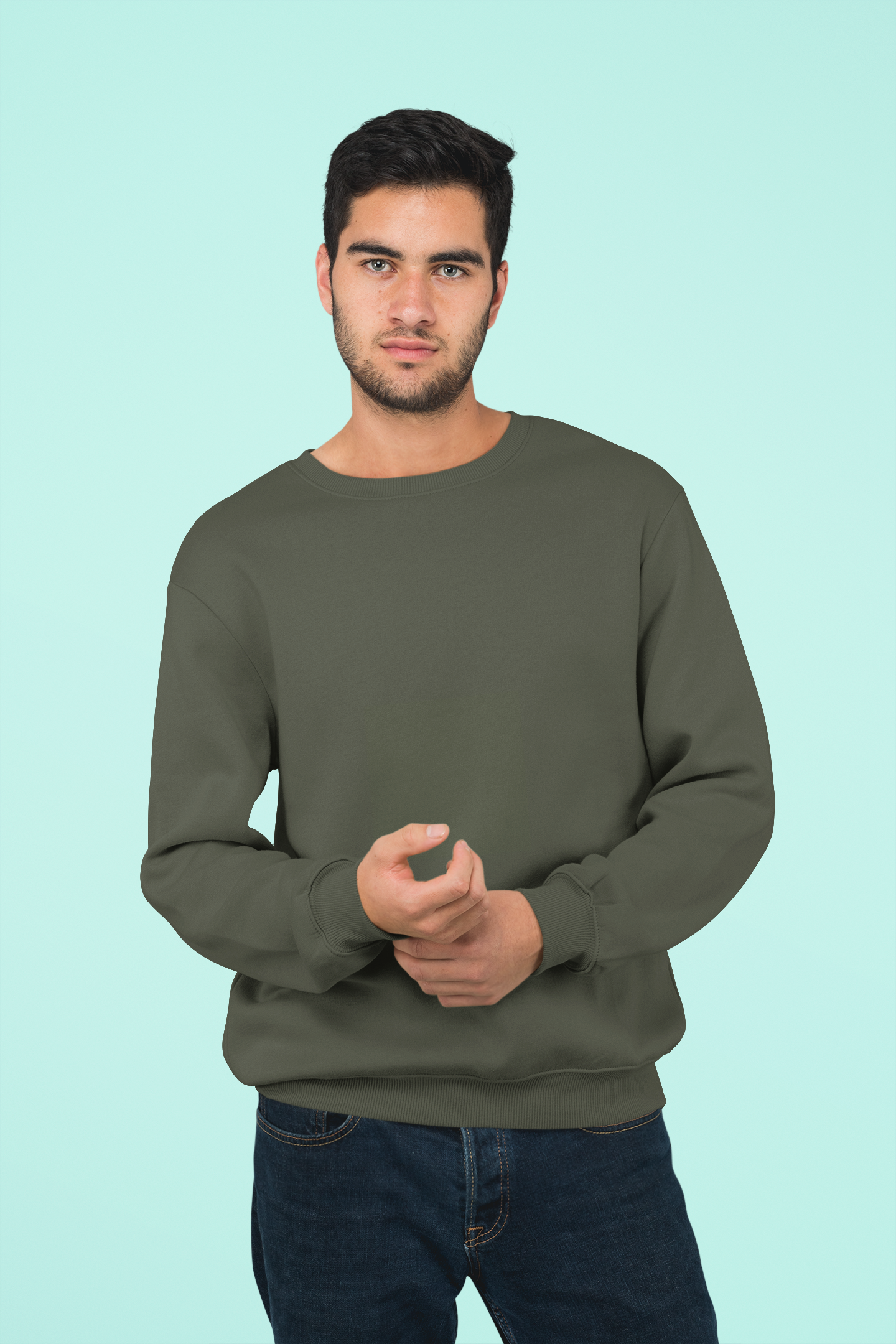 Olive Green Classic Sweatshirt By ELLARISH